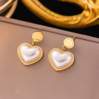 Elegant Lady Sweet Heart Shape Rose Titanium Steel Shell Plating Earrings Necklace