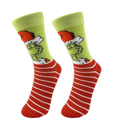 Christmas Mid-calf Length Socks Grinch Knitted Personalized Men And Women Socks Couple Fashion Socks