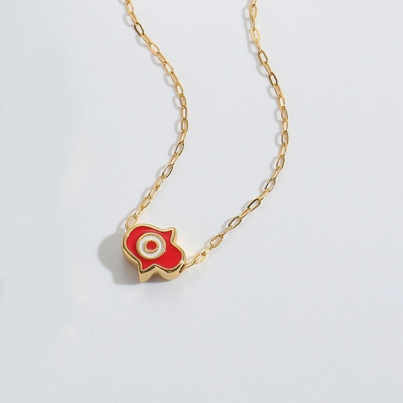 Copper 14K Gold Plated Enamel Pendant Necklace