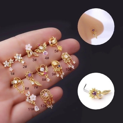Nose Rings & Studs Fashion Flower 316L Stainless Steel Copper Plating