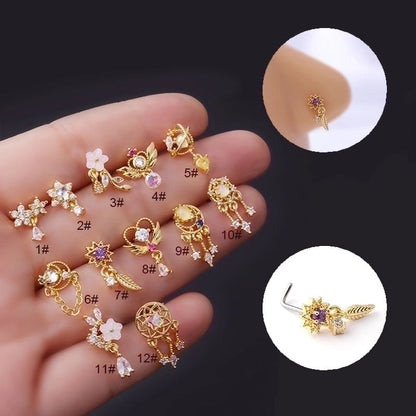 Nose Rings & Studs Fashion Flower 316L Stainless Steel Copper Plating