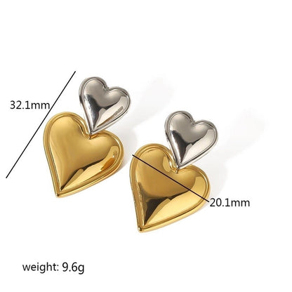 1 Pair Classic Style Heart Shape Polishing Epoxy Plating 304 Stainless Steel Drop Earrings