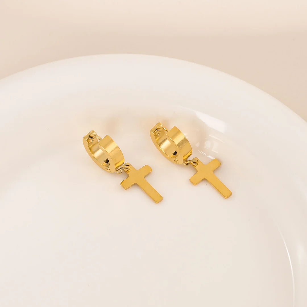 Cross Minimalist Geometric Stainless Steel Polishing Earrings