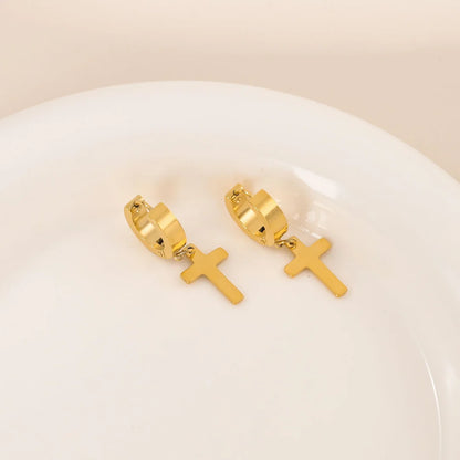 Cross Minimalist Geometric Stainless Steel Polishing Earrings