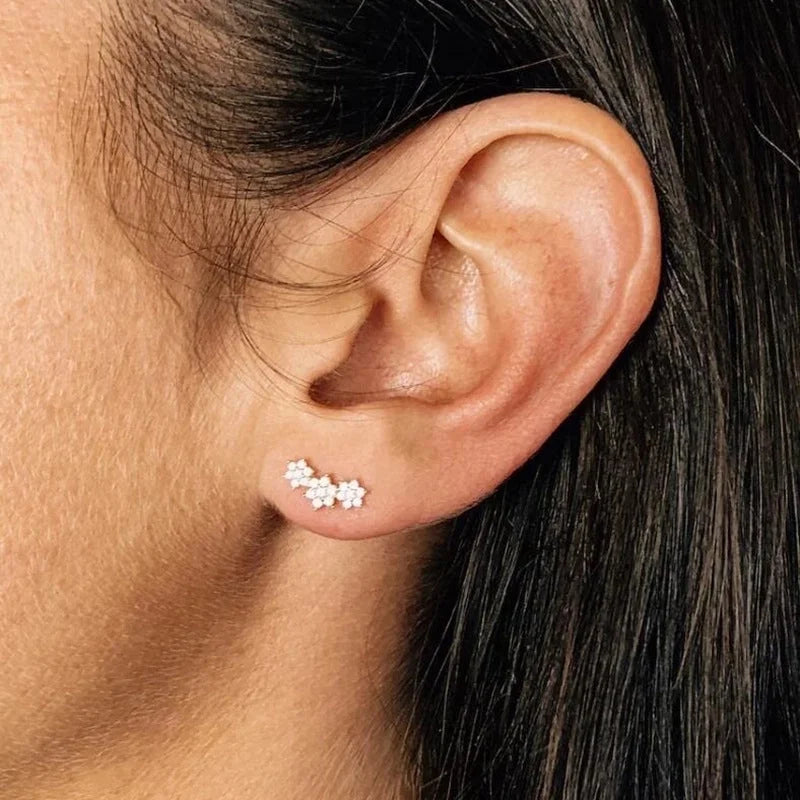 1 Pair Minimalist Shiny Geometric Water Droplets Flower Inlay Copper Zircon Drop Earrings Ear Studs