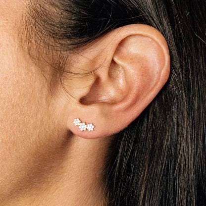 1 Pair Minimalist Shiny Geometric Water Droplets Flower Inlay Copper Zircon Drop Earrings Ear Studs