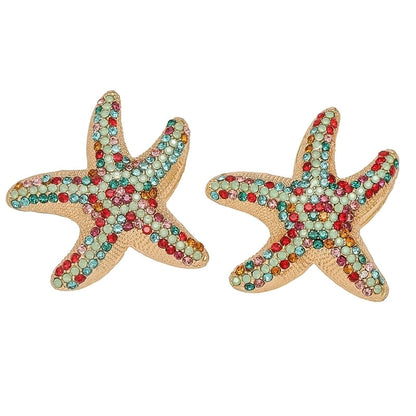 1 Pair Retro Beach Minimalist Starfish Shell Inlay Alloy Rhinestones Pearl Gold Plated Ear Studs