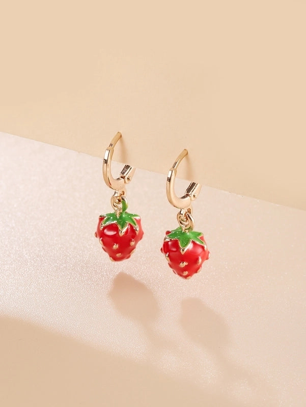 1 Pair Sweet Minimalist Strawberry Copper Drop Earrings
