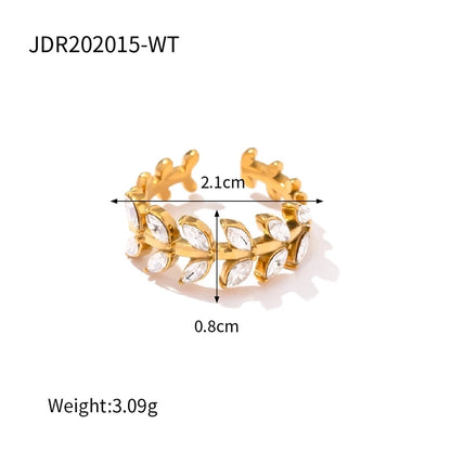 IG Style Geometric 304 Stainless Steel Artificial Pearls Zircon 18K Gold Plated Inlay Open Rings Rings