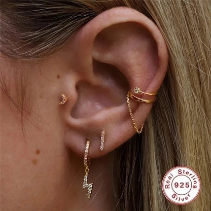 1 Piece Ear Cartilage Rings & Studs Fashion Solid Color 925 Sterling Silver Plating Inlay Zircon