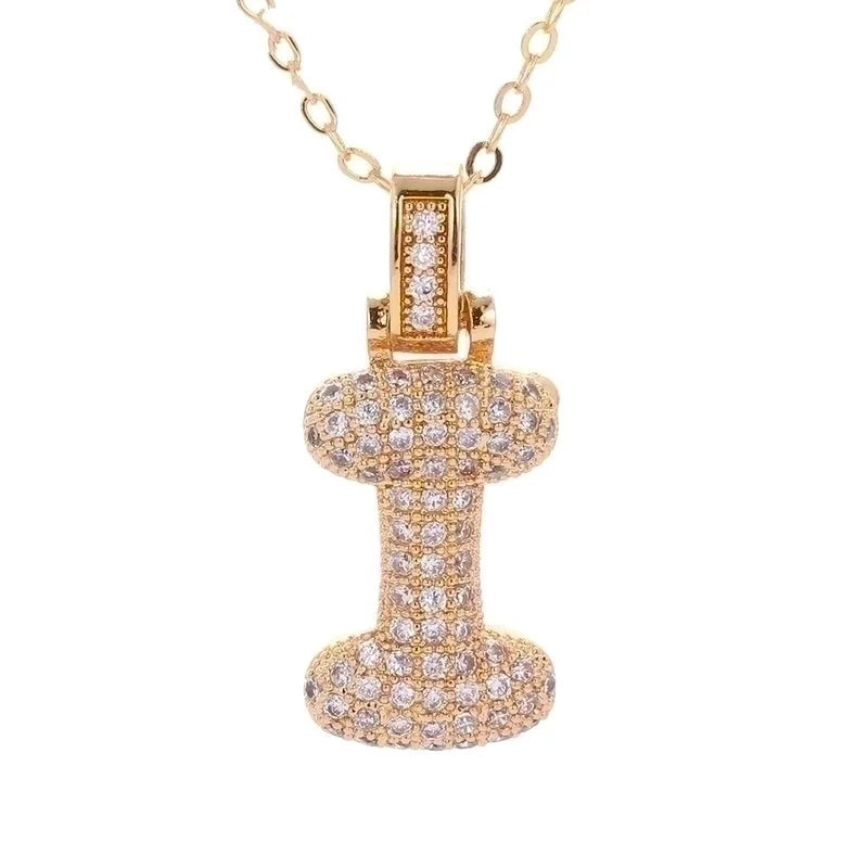 Fashion Copper Plated Real Gold Micro-inlaid Zircon Letter Pendant Necklace