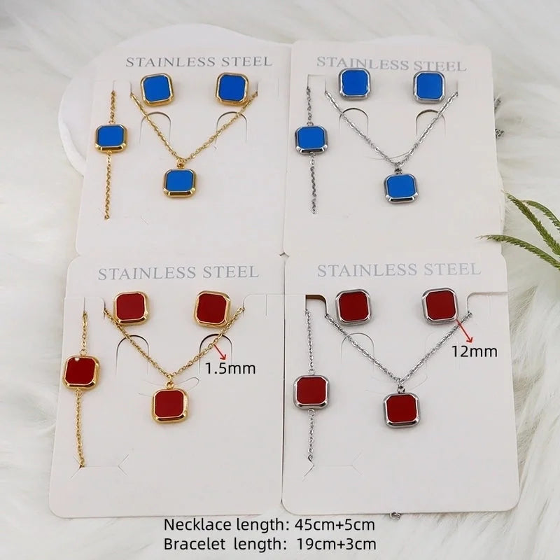 Minimalist Classic Style Square Shell 304 Stainless Steel Gold Plated Jewelry Set