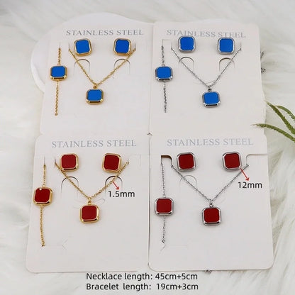 Minimalist Classic Style Square Shell 304 Stainless Steel Gold Plated Jewelry Set