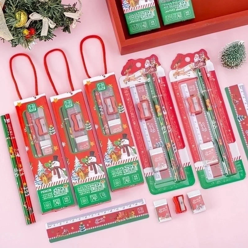 Cute Creative Christmas Gift Stationery Pupils' Portable Pencil Rubber Set