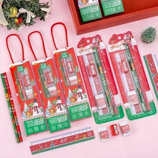 Cute Creative Christmas Gift Stationery Pupils' Portable Pencil Rubber Set