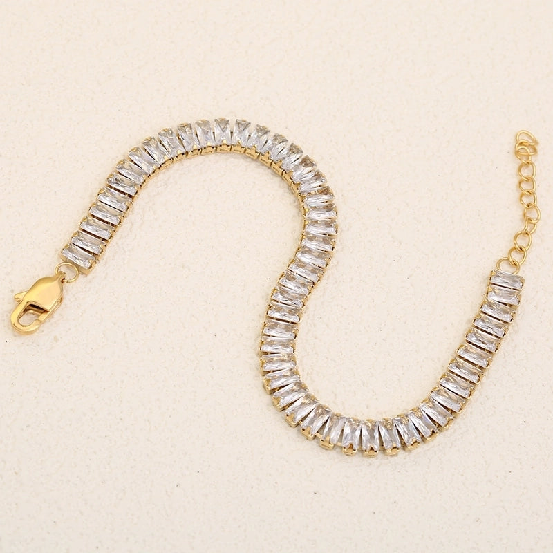 Classic Style Shiny Rectangle 304 Stainless Steel Crystal Zirconium 18K Gold Plated Crystal Zirconium Bracelets In Bulk