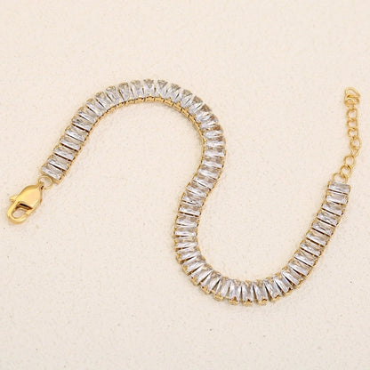 Classic Style Shiny Rectangle 304 Stainless Steel Crystal Zirconium 18K Gold Plated Crystal Zirconium Bracelets In Bulk