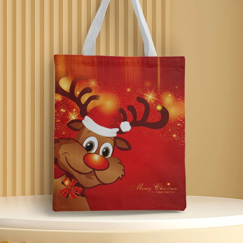 Christmas Unisex Polyester Christmas House Christmas Tree Santa Claus Cute Square Open Handbag