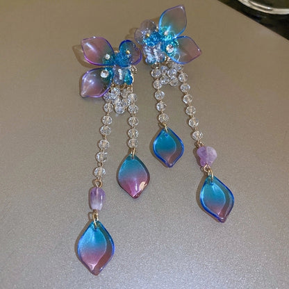 1 Pair Minimalist Flower Copper Enamel Rhinestones Drop Earrings Ear Studs