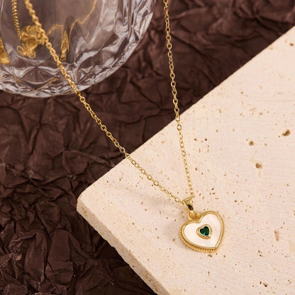 Titanium Steel Copper Leaf Heart Shape Pendant Necklace