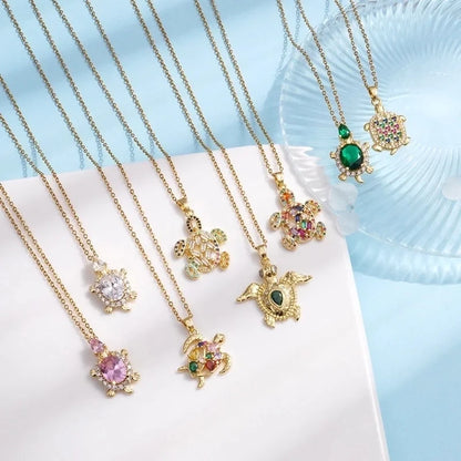 304 Stainless Steel Copper Tortoise Animal Pendant Necklace