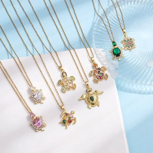 304 Stainless Steel Copper Tortoise Animal Pendant Necklace