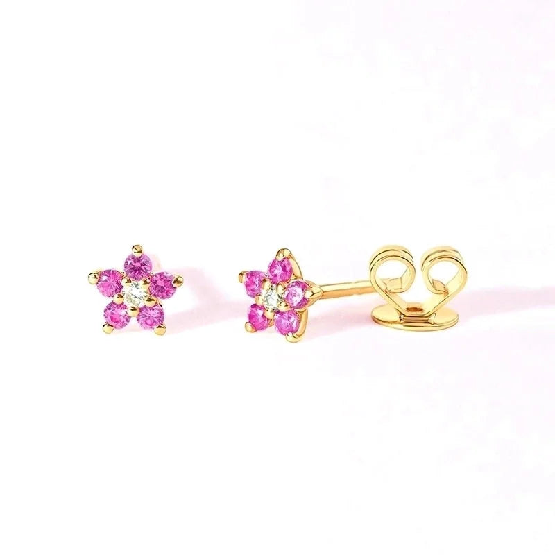 1 Pair Minimalist Flower Plating Inlay Copper Zircon White Gold Plated Gold Plated Ear Studs