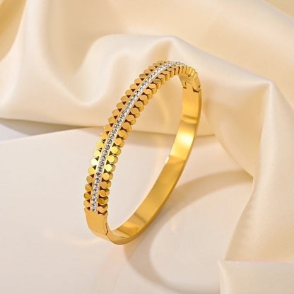 Elegant Romantic Solid Color Titanium Steel Rhinestones Bangle In Bulk