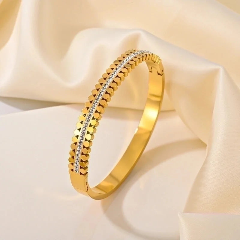 Elegant Romantic Solid Color Titanium Steel Rhinestones Bangle In Bulk