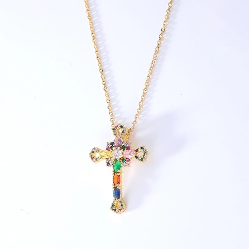 Hip-Hop Retro Cross 304 Stainless Steel Copper Plating Inlay K Gold Plated Zircon Pendant Necklace