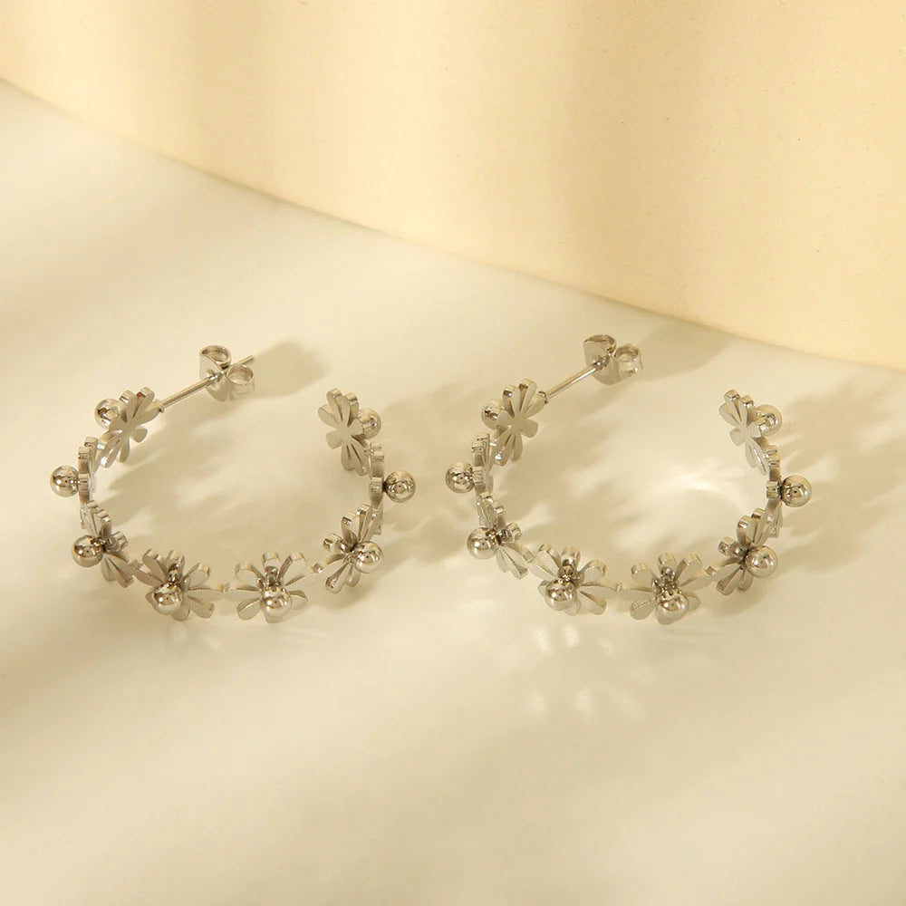 IG Style Flower Geometric Stainless Steel Electroplating Earrings