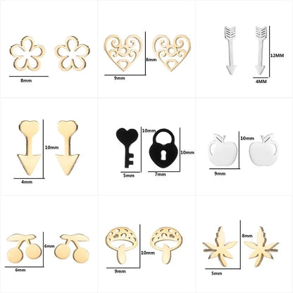 1 Pair Fashion Heart Shape Flower Plating 304 Stainless Steel 18K Gold Plated Stainless Steel Earrings