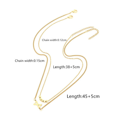 2 Pcs/set Gold Classic Fashion Initial Letter Copper Bead Stainless Steel Bracelet Women Necklace Suit