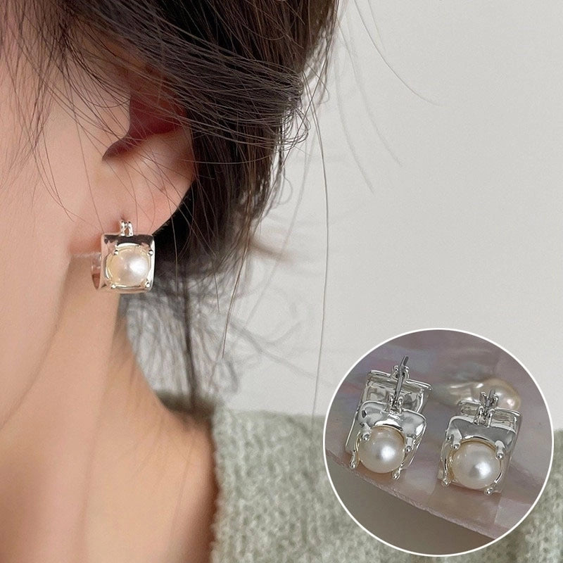 Korean Style S925 Silver Needle Personalized Geometric Double-layer Cross Circle Earrings Women's Retro Fashion Creative Earrings Ear Buckle Fashion