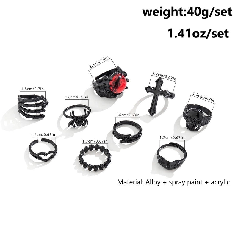 Copper Plating Alloy Women's Cross Spider Ring Suit Halloween Irregular Skull Five-Pointed Star Ring