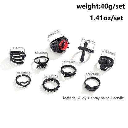 Copper Plating Alloy Women's Cross Spider Ring Suit Halloween Irregular Skull Five-Pointed Star Ring