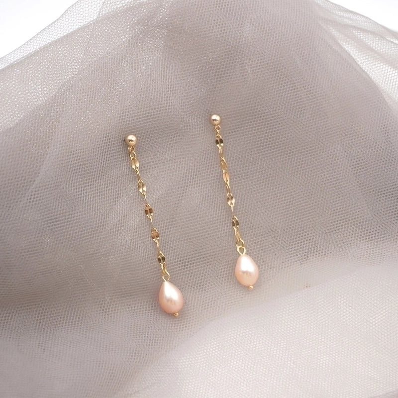 1 Pair Vintage Style Classic Style Geometric Handmade 304 Stainless Steel Freshwater Pearl Titanium Steel Gold Plated Drop Earrings