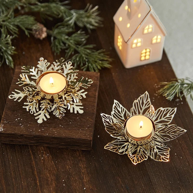Christmas Minimalist Classic Style Flower Snowflake Iron Candlestick