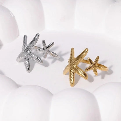 IG Style Vacation Beach Animal Starfish 304 Stainless Steel 18K Gold Plated Open Rings