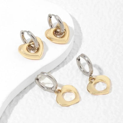 1 Pair Vintage Style Heart Shape Plating Stainless Steel 18K Gold Plated Hoop Earrings