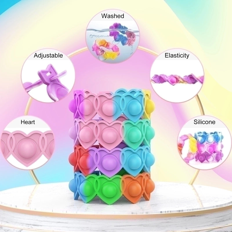 Cute Colorful Heart Silicone Squeeze Bracelet Pressure Reduction Toy