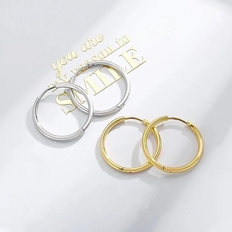 1 Pair Streetwear Solid Color Titanium Steel 18K Gold Plated Hoop Earrings