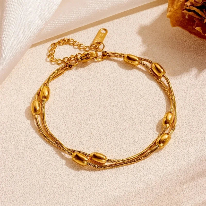 Elegant Minimalist Solid Color Titanium Steel 18K Gold Plated Bracelets Anklet Necklace