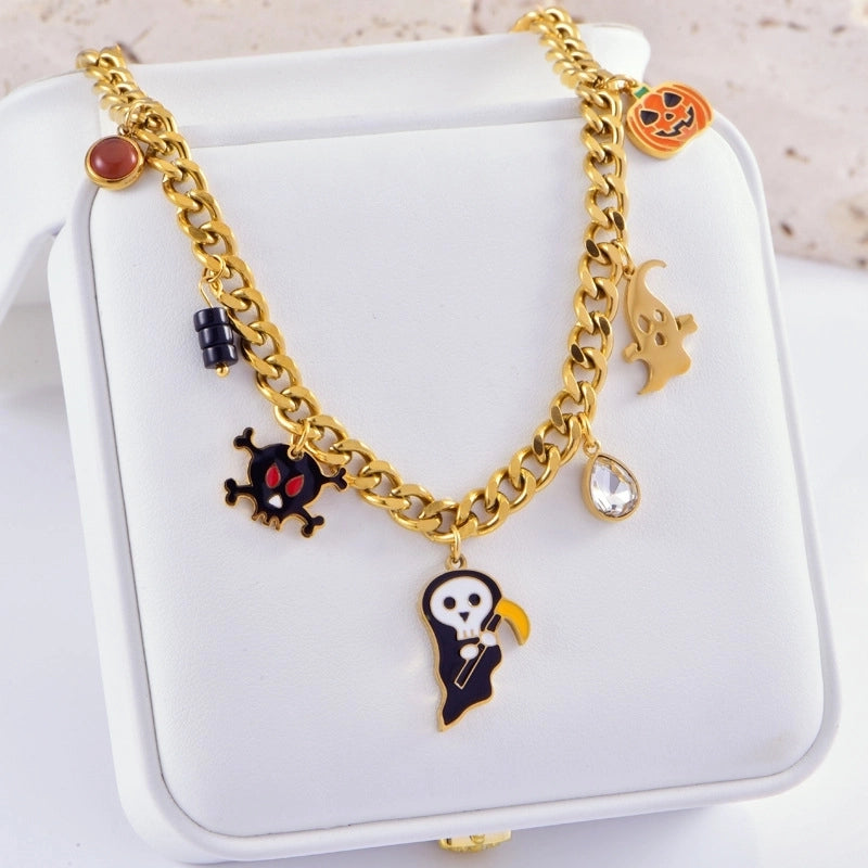 Minimalist Classic Style Pumpkin Skull Titanium Steel Plating Bracelets Earrings Necklace