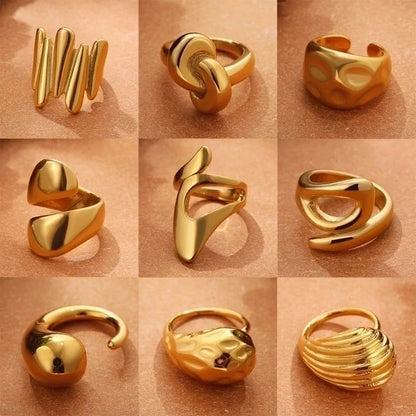 Minimalist Geometric Water Droplets Solid Color Titanium Steel Open Rings