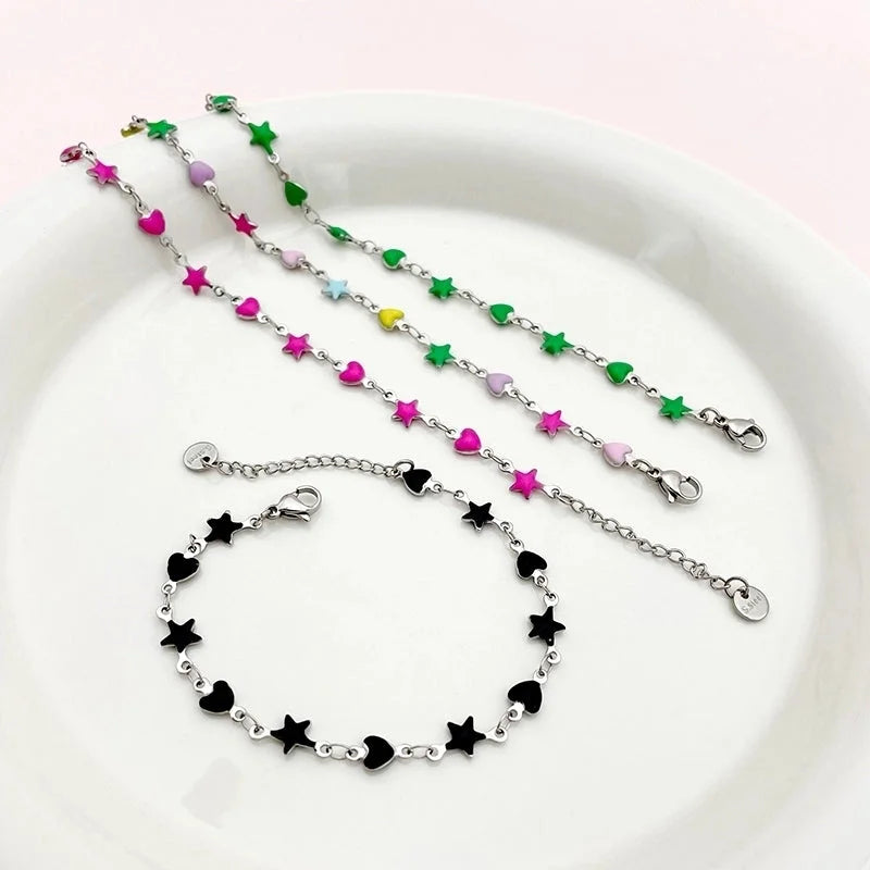 Casual Preppy Style Sweet Star Heart Shape 304 Stainless Steel 14K Gold Plated Bracelets In Bulk