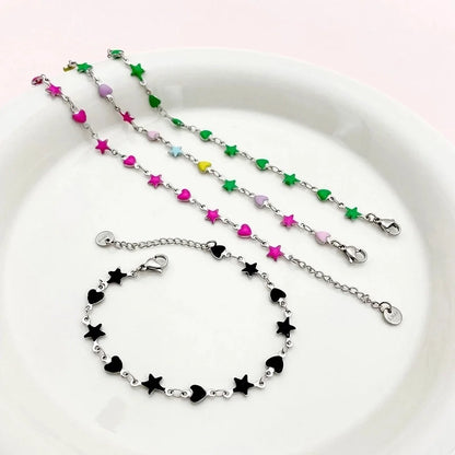 Casual Preppy Style Sweet Star Heart Shape 304 Stainless Steel 14K Gold Plated Bracelets In Bulk