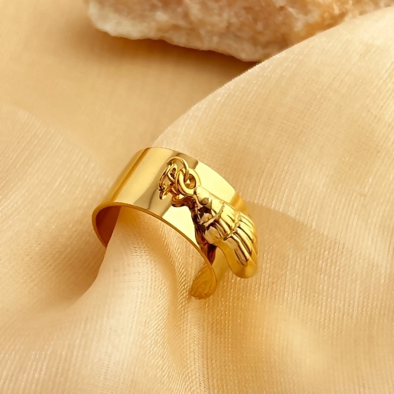 Casual Retro Minimalist Solid Color 304 Stainless Steel 18K Gold Plated Plating Hollow Out Open Rings