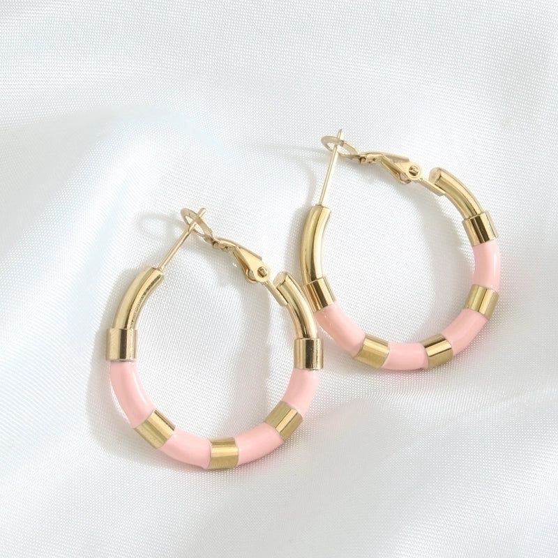 1 Pair Vacation Beach Geometric Enamel Plating 304 Stainless Steel 18K Gold Plated Earrings