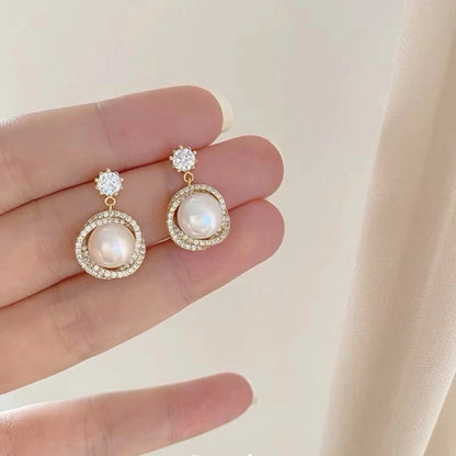 1 Pair IG Style Minimalist U Shape Geometric Flower Inlay Imitation Pearl Artificial Pearls Rhinestones Drop Earrings Ear Studs